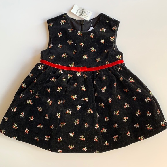 NWT Children’s Place Black Velvet Floral Dress Size 3-6 Months - Picture 1 of 5